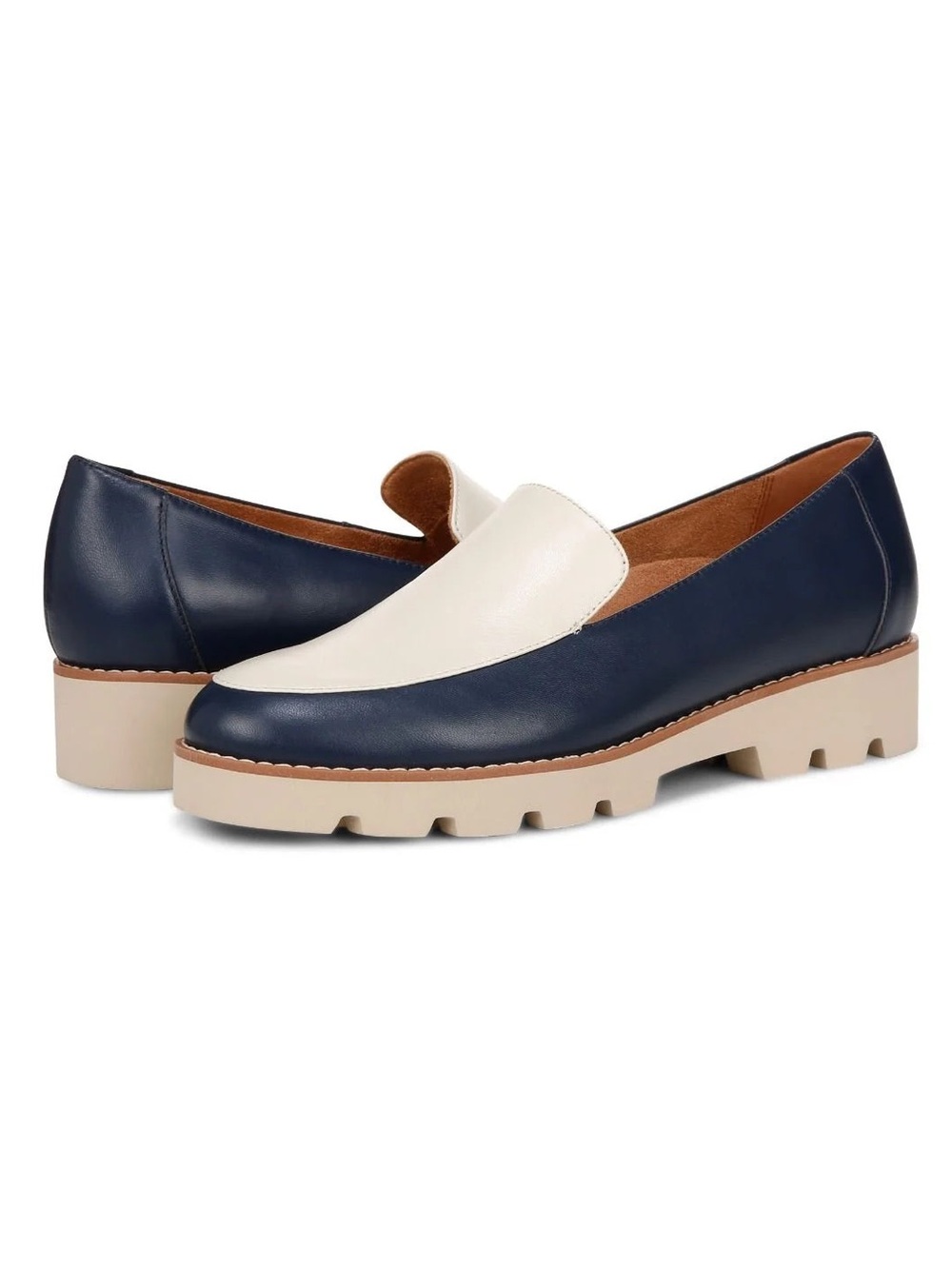 VIONIC KENSLEY Spectator Leather Loafer in navy/Cream  Size 7